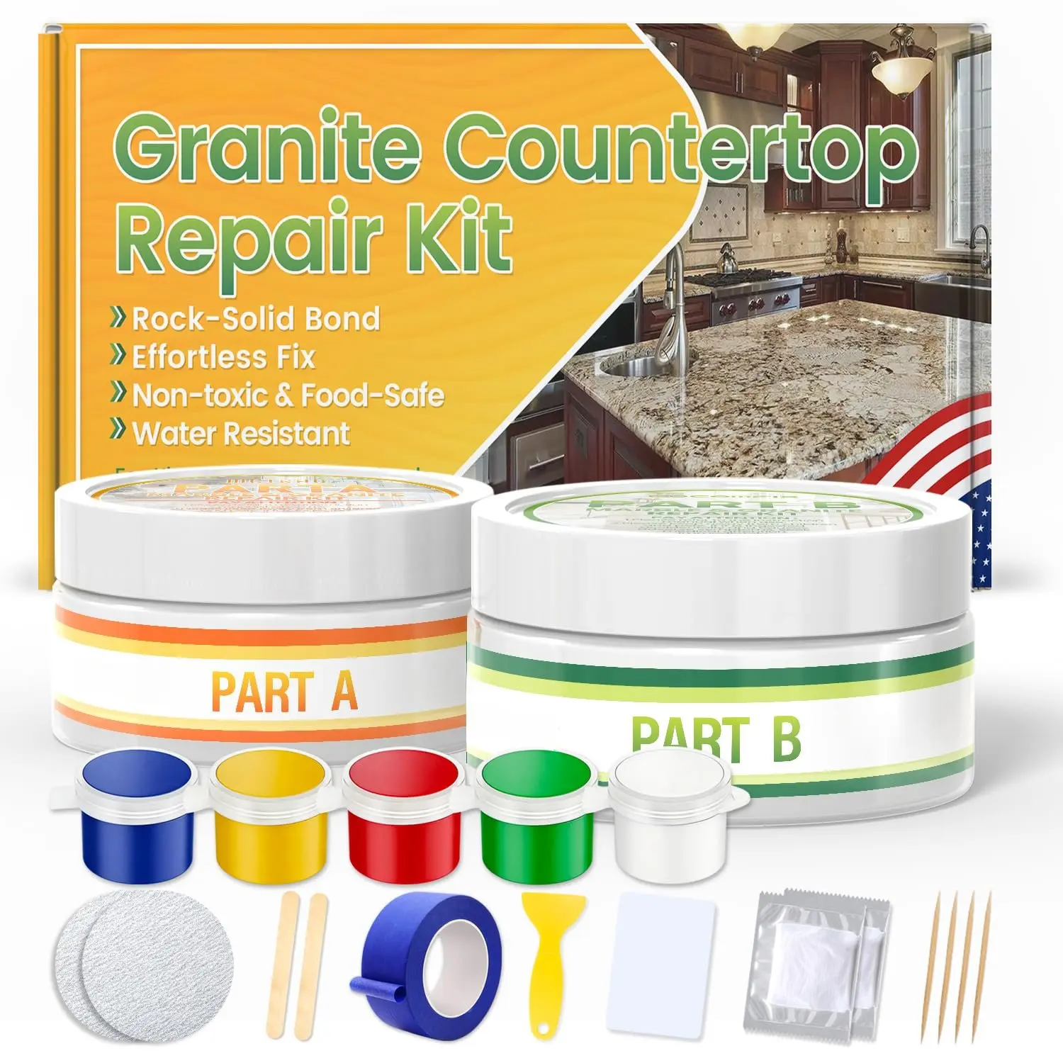 Granite Countertop Repair Kit,  & Permanent Repair for Chip, Crack, Hole & Dent, Color Match for Kitchen Marble Countertop, , , Floor, Clear Epoxy Rebond Chipped Edges & Corners