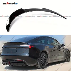 [Tesla Rear Spoiler] Tesla Model 3 (2024-2025) Rear Spoiler |   High Aerodynamic Glossy Black/Carbon Fiber MV Style Duckbill Trunk Lip |   Durable ABS Plastic |   Easy Installation with Double-Sided Tape |   Enhances Vehicle's Exterior Look, Sporty Car Ac