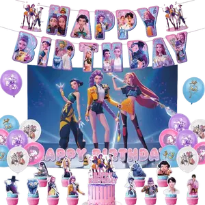 Kpop Birthday Theme Party Decoration Set -Inspired Backdrop Banner, Balloons & Cake Toppers Decoration, Cool K-Pop Theme Party Supplies for kpop Fans, Kids & Teens, Perfect Gift for K-pop Hunter Group Lovers