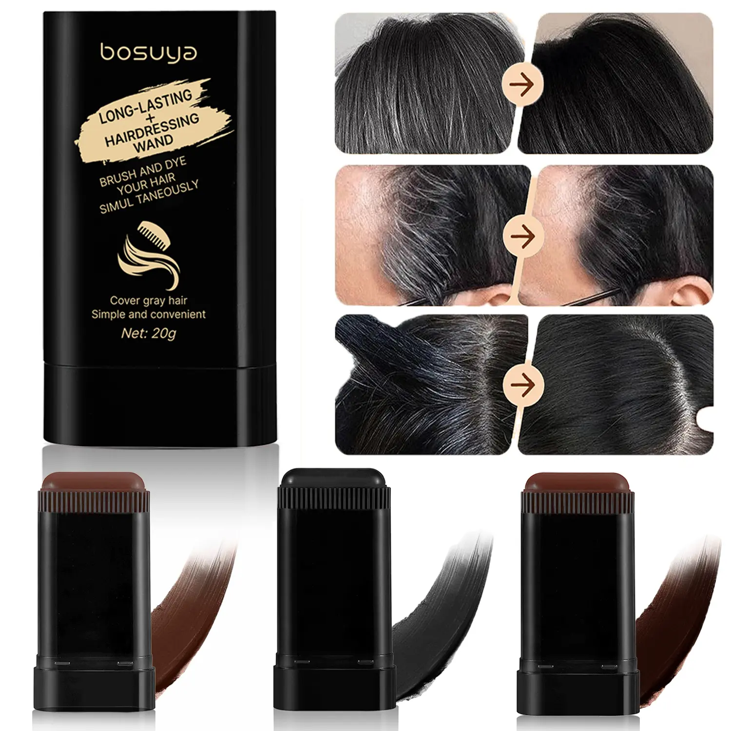 New Upgraded Hair Dye Comb, HAIRDRESSING WAND(3 hair color options) Disposable Hair Dye Penwaterproof Sweatproof, Natural coloring without damaging hair or scalp, Easy to Color Portable Fastreplenishment Color Does Not Fall Out Stick Lid Storage