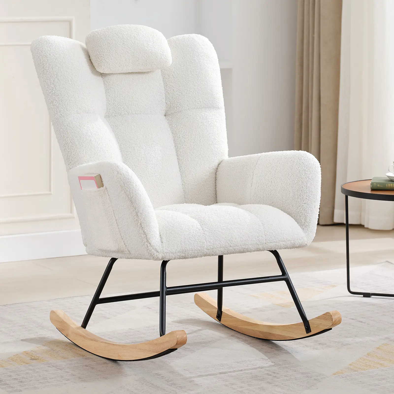 Comfortable High Back Nursery Rocking Chair – Upholstered Accent Glider for Living Room, Bedroom or Office – Modern Single Recliner for Adults – Headrest Support – Relaxation Armchair,dorm essentials,home decor