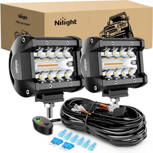 Nilight 2PCS 4Inch 60W LED Pods Spot Flood Amber White Light Bar Strobe 6 Modes Memory Function Off-Road Truck Car ATV SUV Cabin Boat with 16AWG Wiring Harness Kit-2 Lead light bar Triple Row  dealsforyoudays