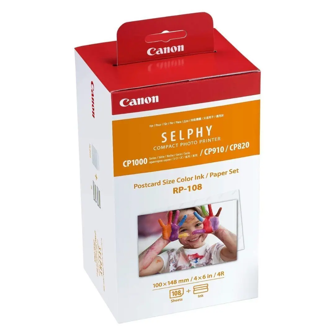 Canon RP-108 Color Ink and Paper Set for Selphy CP1300 and 1500 Portable Printers, Replacement Cartridges, Water Resistant