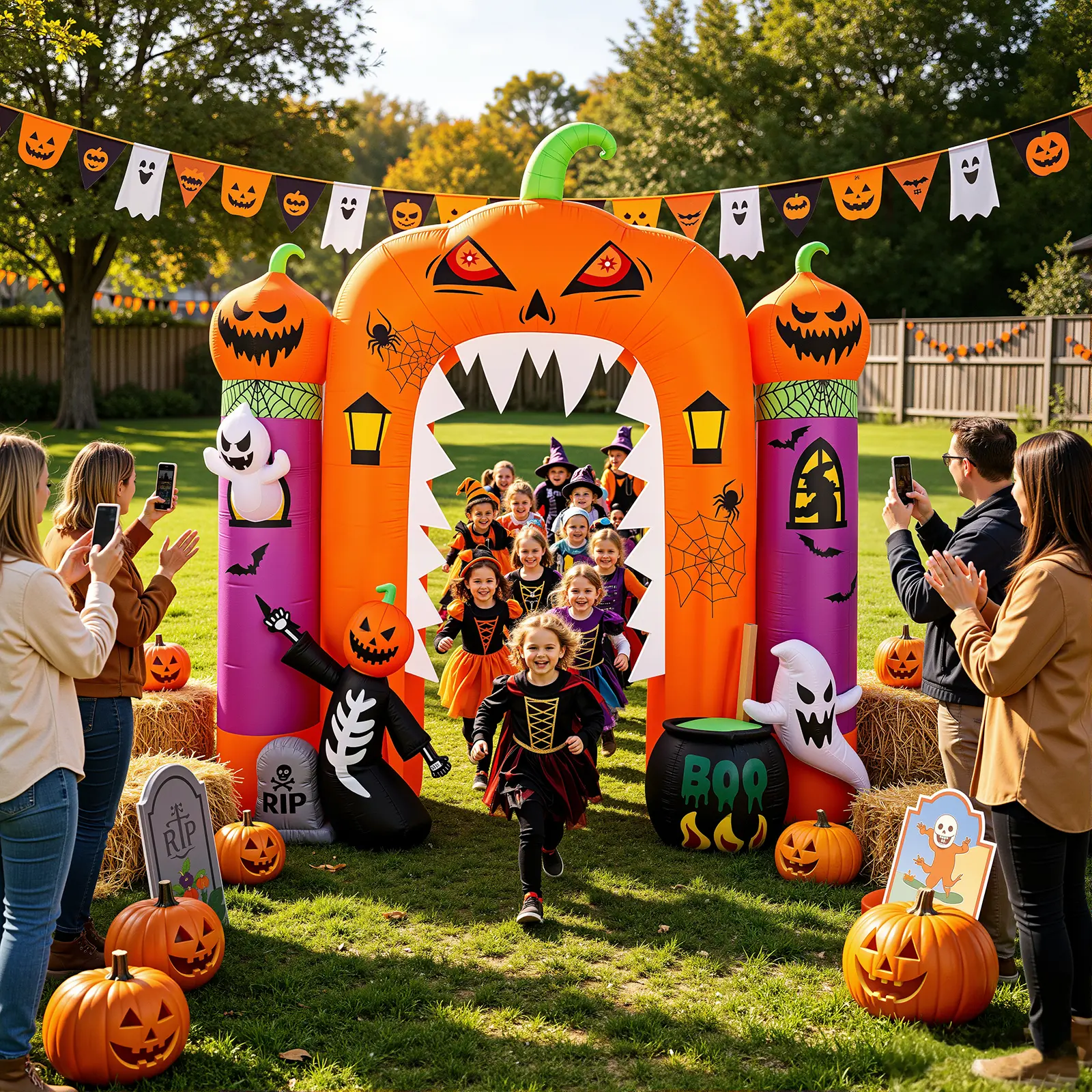 【Only Auction】SHareconn Halloween Giant 10FT Tall PVC Spooky Blow Up Pumpkin Decor, LED-Lit Holiday Decoration, Indoor/Outdoor Halloween Front Porch Lawn Garden Decor, Festive