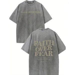 Holafish Oversized High-quality Cotton Vintage Trendy Brand T-shirt,Short Sleeved Round Neck Acid Wash Summer Basic Tees,FAITH OVER FEAR Menswear Tops