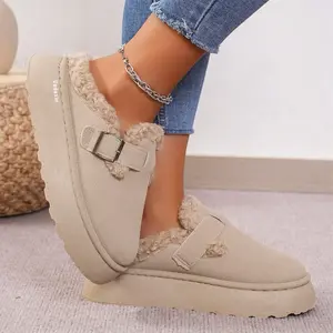 Womens Suede Plush Slippers with Adjustable Buckle Design and Slip-On Warm Boots for Indoor Outdoor Springfresh