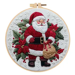 Beginner Embroidery Kit, Elegant Cross Stitch Set, Santa Claus Style, DIY Embroidery Lovers, Includes Printed Cotton Fabric, Thread, Needle, Chart