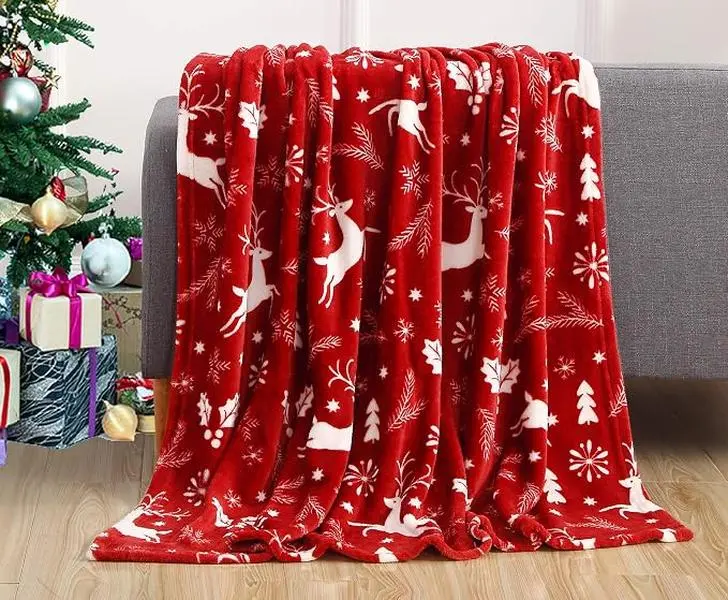 Christmas Fleece Blanket - Soft Plush Throw, Holiday Print Design for Home Décor Use