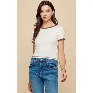 Cream and Chocolate Color Block Ringer tee