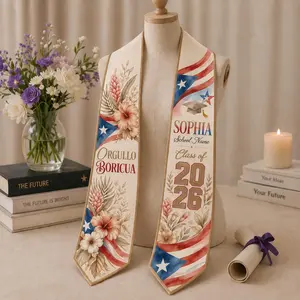 Personalized Puerto Rican Flag Graduation Stole Satin, Class of 2026 Sash, Custom Name Grad Stole, Hispanic Graduation Gift Graduation Stole