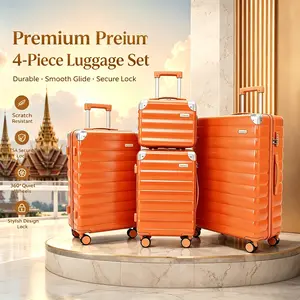 GMZGZN 4-Piece ABS Hardshell Luggage Sets with TSA Lock, USB Charging Port, 360° Spinner Wheels, Waterproof Shockproof Design, 14" Makeup Bag, 20" TSA-Approved Robust Handle-Equipped Wheel Carry-On, 24" Medium, 28" Large for Family Travel, Tsa-Approved Ca