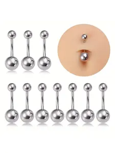 10pcs Stainless Steel Belly Button Rings, Navel Piercing Body Jewelry, 14 Gauge, Elegant Style, for Daily and Party Occasions