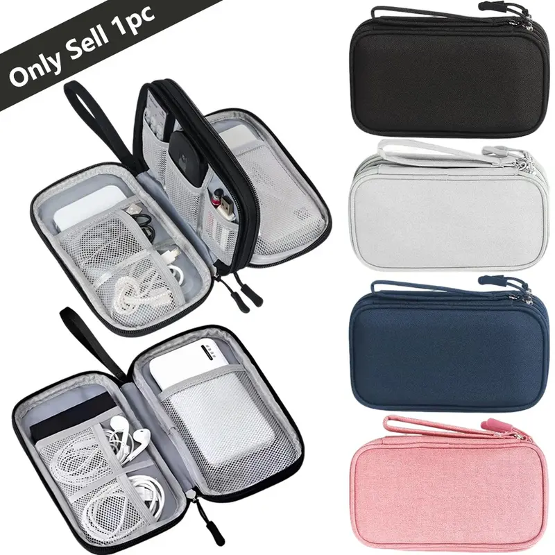 Portable Travel Cable Organizer Pouch, Double Layer Electronic Accessory Storage Bag for Cords Chargers Phones Earphones, Travel Accessories, Travel Gear