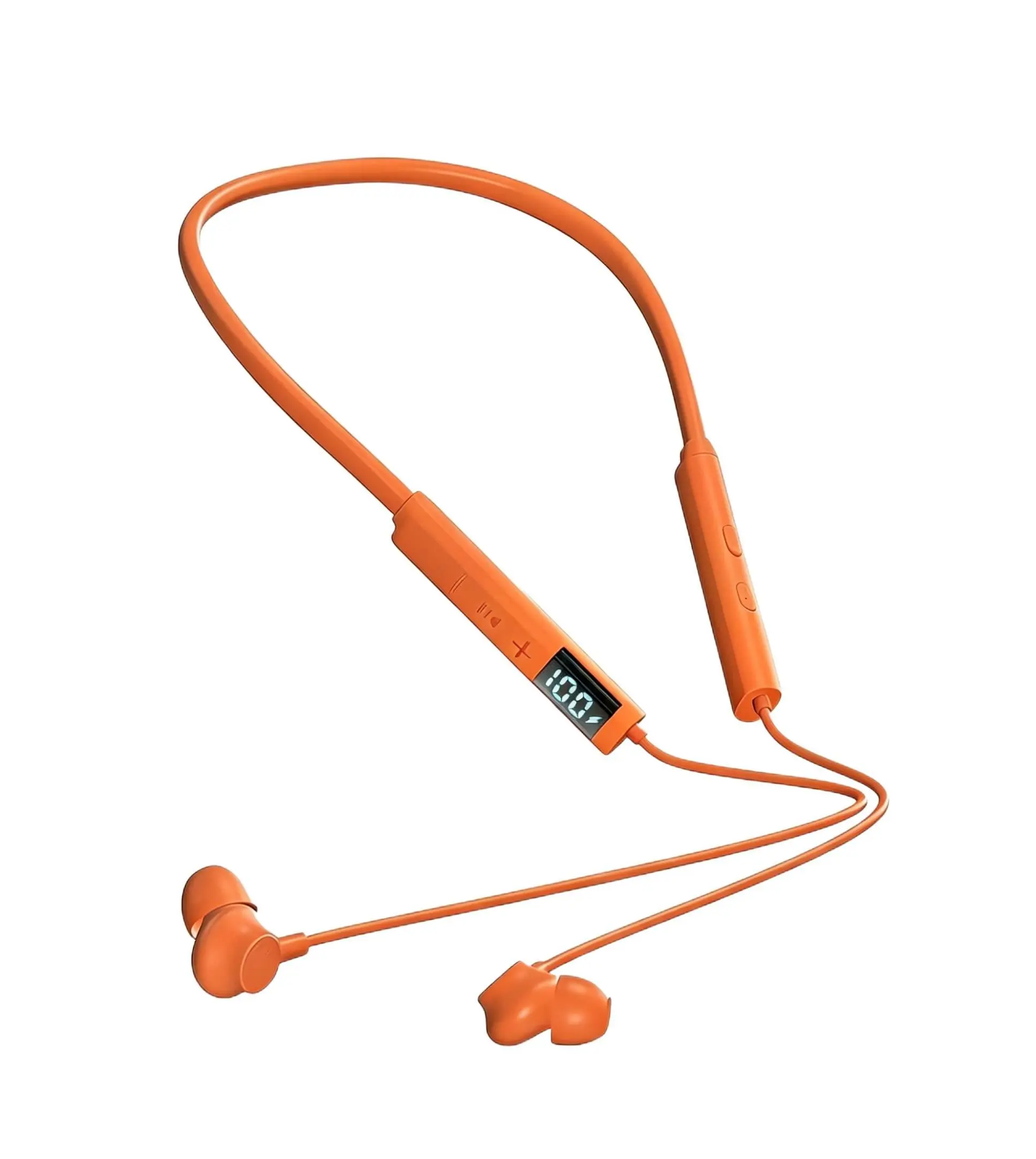 Wireless Orange Neckband Bluetooth In-Ear Earbuds with LED Display, Built-In Microphone, Comfortable Fit for Workouts & Daily Use, Earbuds Wireless Smart Voice Assistant Headset ENC,affordable