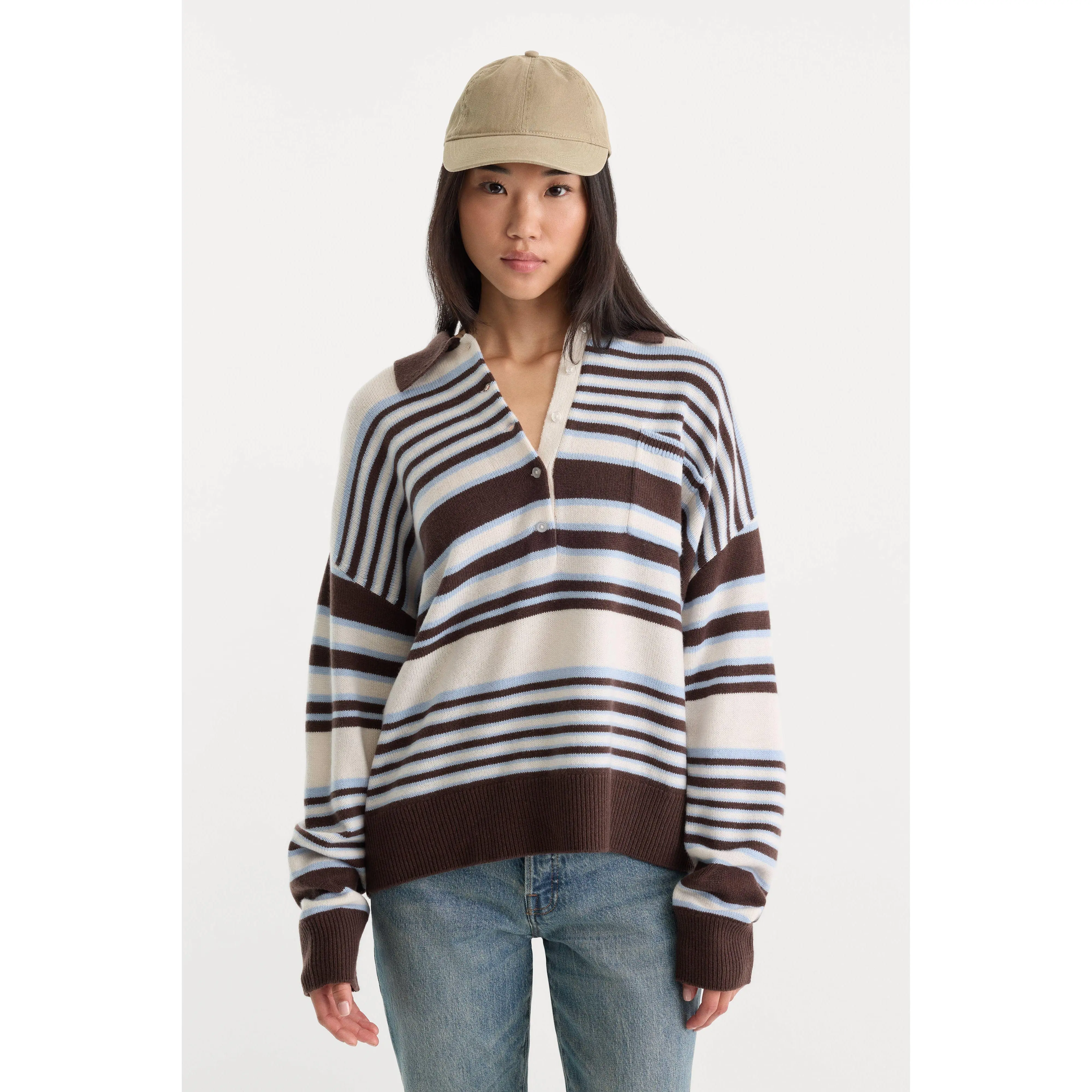THE OVERSIZED RUGBY SWEATER | MOCHA STRIPE