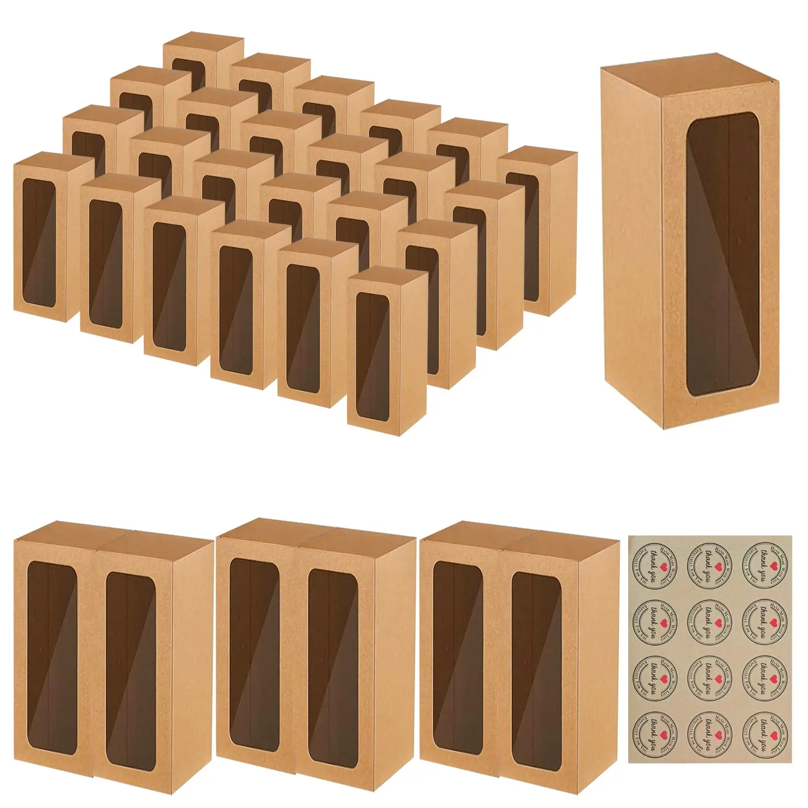 Brown Bakery Boxes with Window, 8.7'x3.15'x3.15' Gift-Ready Pastry Box for Chocolate Strawberries, Macarons, Truffles, Ores, Cookies, Donuts, Perfect for Different Holiday Celebrate
