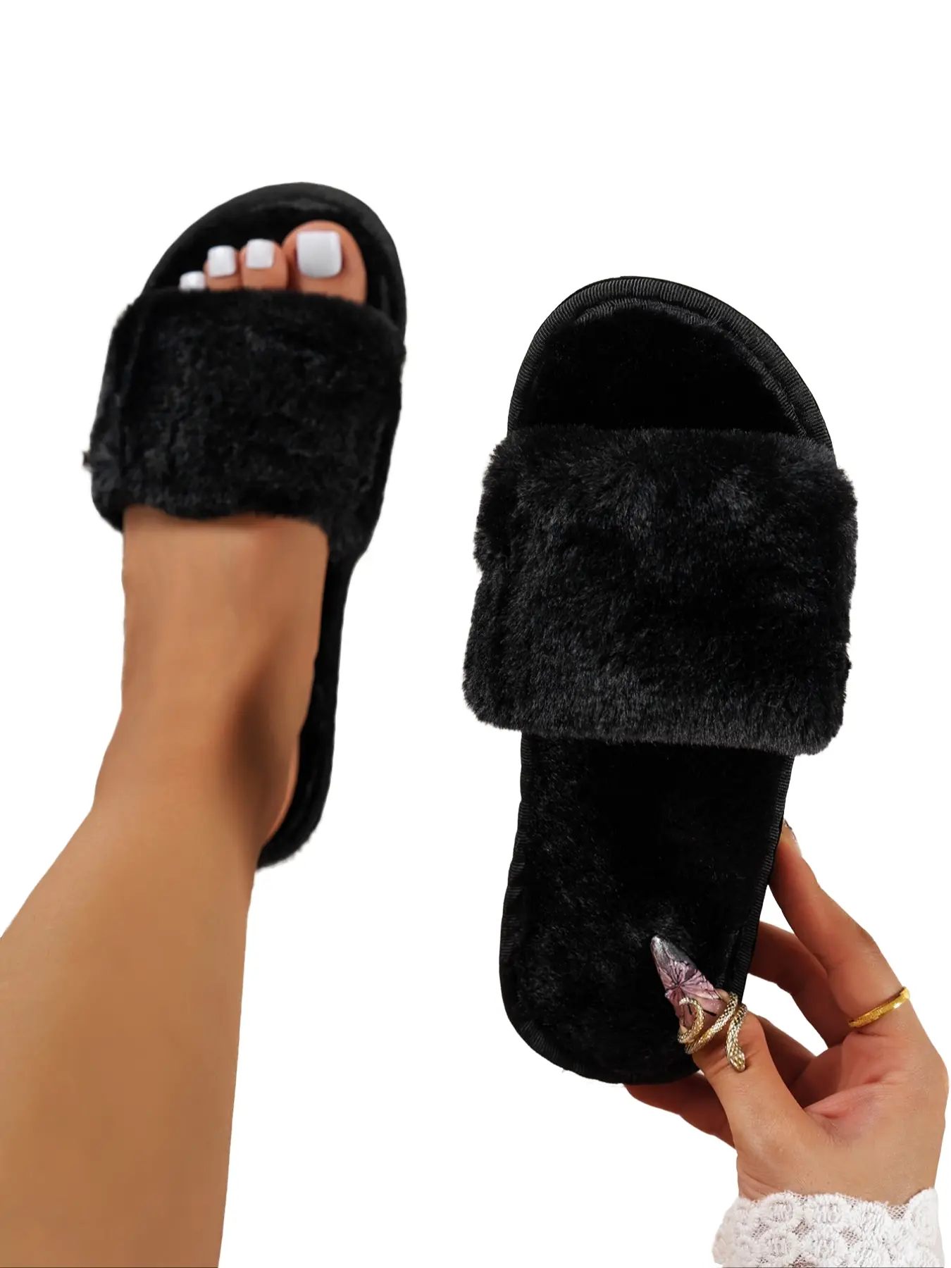 Women's New Elegant Plush Slippers, Autumn Sandals, Plain Pattern, Rubber Sole, Less Than Ankle Height, Fall & Winter Shoes