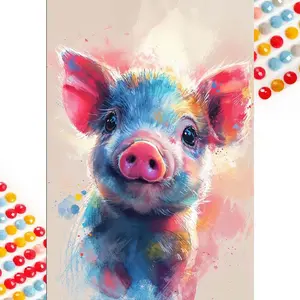5D DIY full rhinestone round diamond painting - diamond art kit Animals colorful pig mosaic, canvas DIY decoration, home wall decor, suitable for Halloween and Christmas, birthday and anniversary gifts.