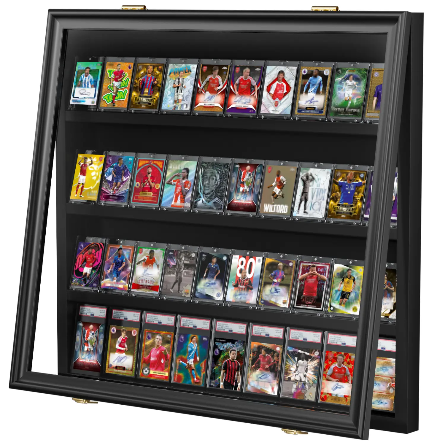 31.1 x 25.5in Lockable Wood Acrylic Sports Trading Card Display Case - 35-40 Cards Capacity, 31.1 x 25.5 x 1.9 in, Gold-Plated Lock, UV-Resistant, Shatterproof Solid Frame, Wood Base, Black Finish, for Living Rooms