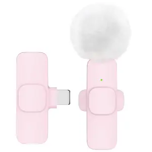 Wireless Mini Lavalier Microphone for iPhone, iPad,Android,mini microphone with noise reduction function, Wireless Microphone for Video Recording Interview Vlog,Plug & Play (Pink)