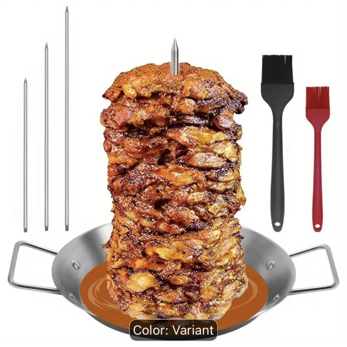 Al Pastor Skewer for Grill Stainless Steel Vertical Skewer Shawarma Stand with 3 Removable Spikes 8 10 12'' Brushes Gyro Pan for Tacos Kebabs Smoker BBQ