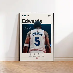 Anthony Edwards Poster, Timberwolves Print, Edwards Fan Gift, Basketball Gifts, Home Office Decor, Basketball Poster, Sports Bedroom Print Unframed Glossy Photo