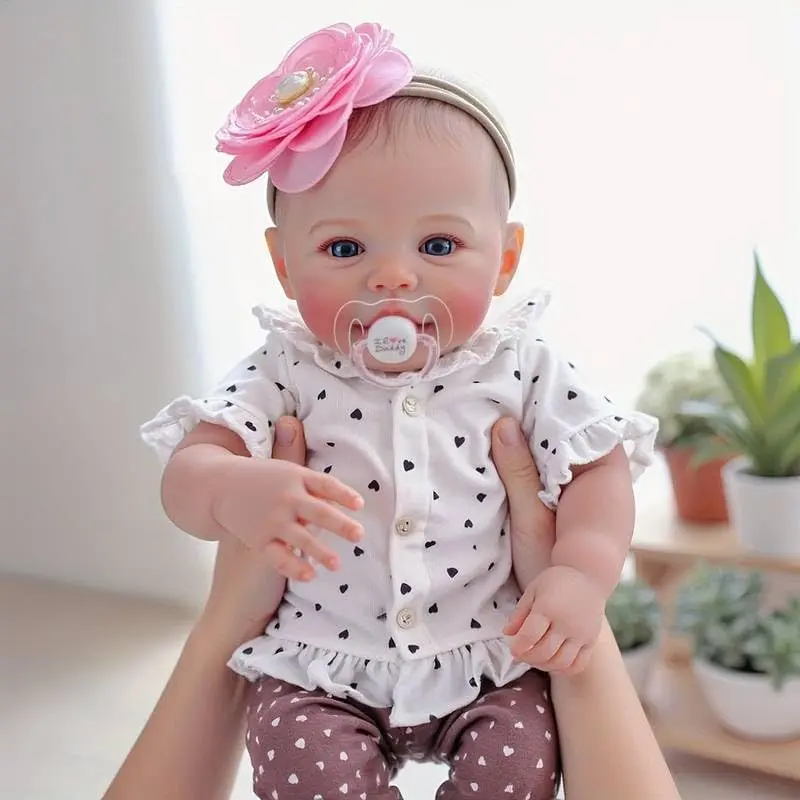 Reborn Baby Dolls 18 Inch Cloth Body Realistic Baby Doll Girl Lovely Painted Hair Girl Doll Handmade Real Life Baby Dolls with Feeding Accessories for Kids Ages 3+