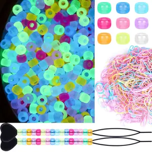 Glow in The Dark 1605 Count Beads for Hair Braids Kit Including 600 Pony Beads 1000 Elastic Rubber Bands & 5 Quick Beaders for Hair Braiding