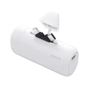 iWALK 2-in-1 Connector Mini Charger 5000mAh Power Bank USB C & Lightning Port High-Speed Charging Battery Pack for iPhone Samsung iPad - Chargeable White Smartphone power bank