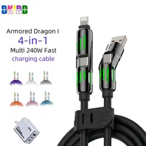 240W Fast Charging 2-in-2 Data Cable with 7-Color Breathing Light – Multi-Functional for Mobile Phones & Car Use, Type-C Charger Cable