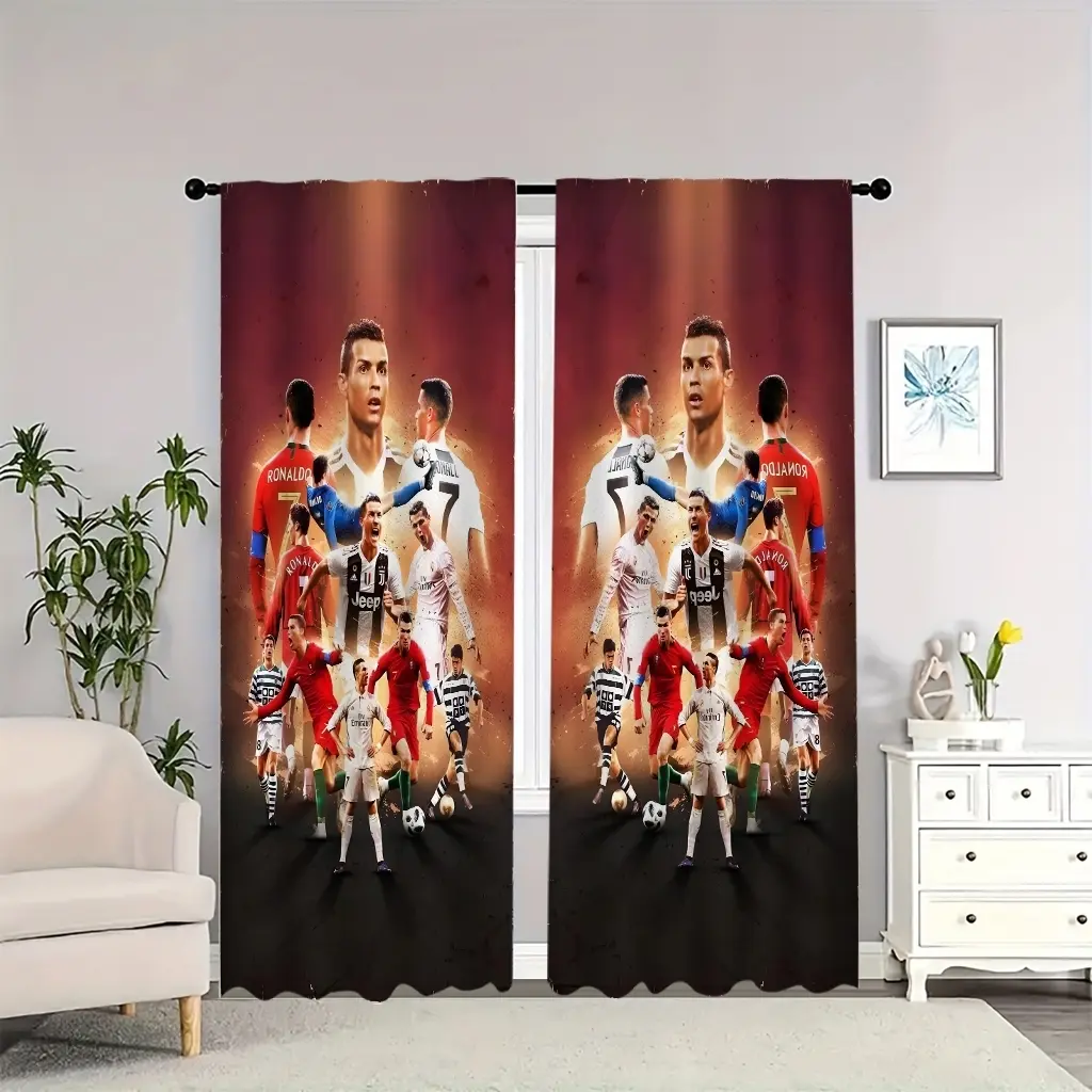 Cristiano Ronaldo football star poster decorative painting, double-sided blackout Ready Made Curtains, Polyester Curtain, suitable for living room, bedroom, and apartment decoration