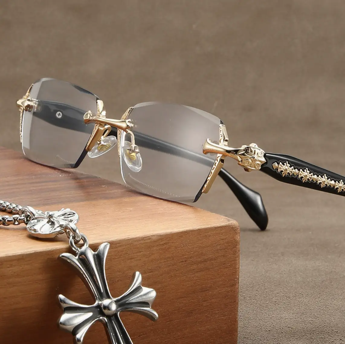Y2K Frameless Glasses Blue Light Filter Retro Luxury Aesthetic Eyewear