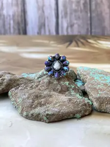 Beautiful Handmade Sterling Silver, White Buffalo & Purple Dream Mojave Adjustable Cluster Ring