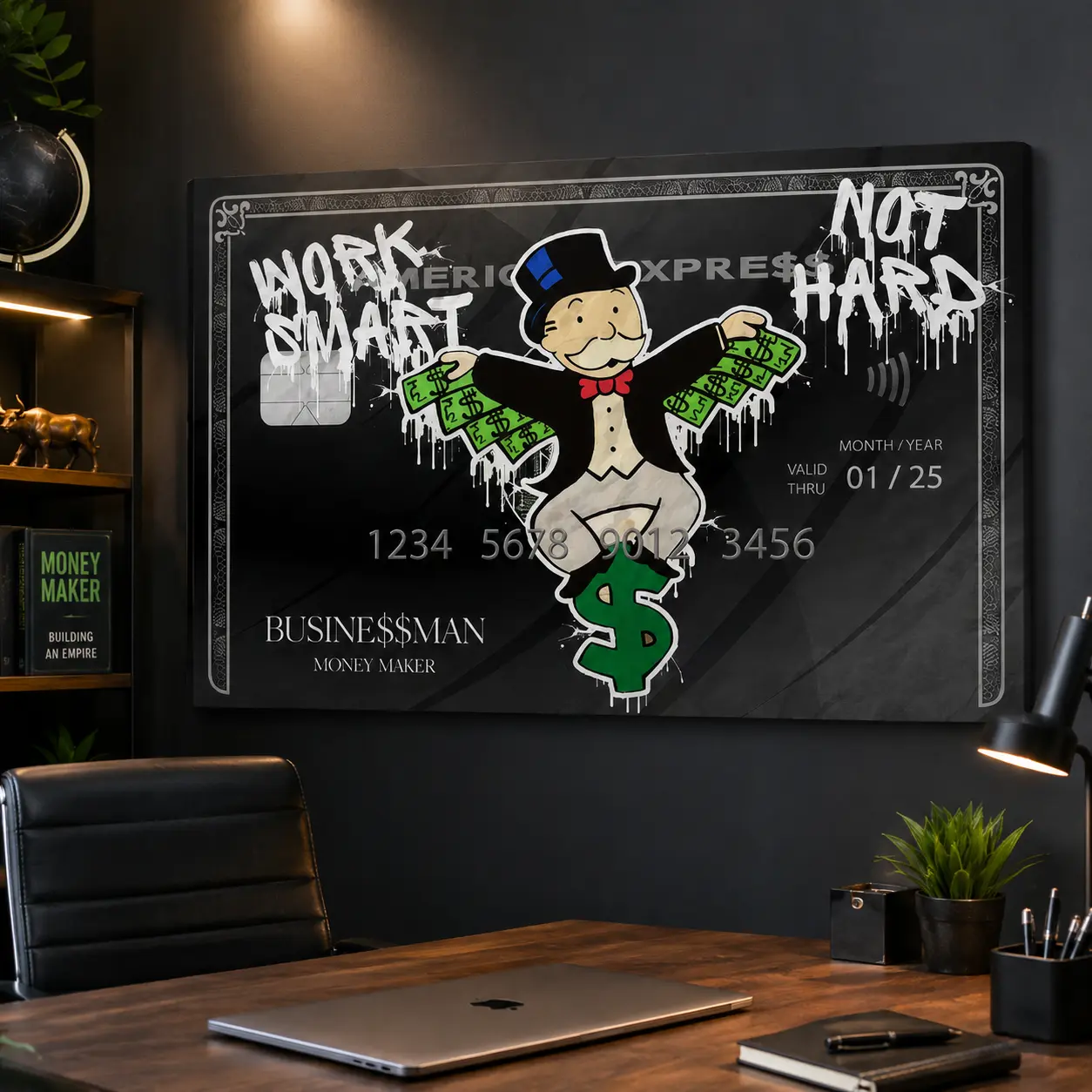 Monopoly Money Art Print – 'Work Smart Not Hard' Hustle Wall Decor, Motivational Canvas Poster for Entrepreneurs, Stylish Home & Office Aesthetic