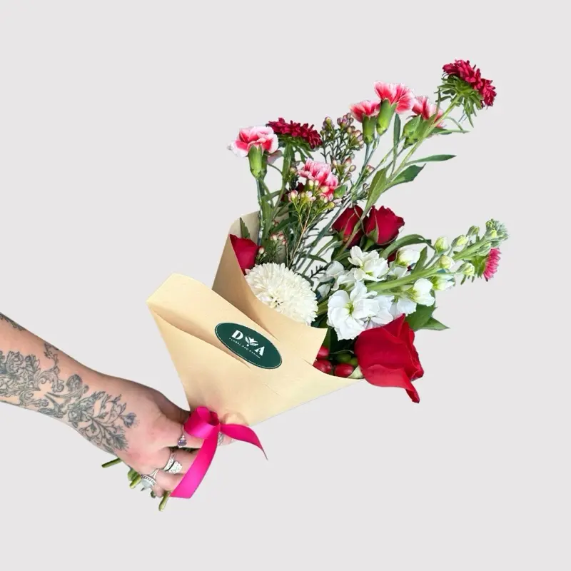 Dainty Hand-Tied Floral Bouquet Wrapped in Kraft Paper