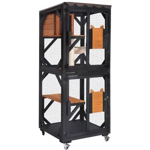 Aivituvin-AIR22-M Medium Wooden Outdoor Cat Catio with Wheels| Connecting with Window | Meow Cat House