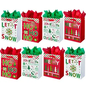12 Pack Christmas Paper Gift Bags with Tissue Paper, 9'' Medium Christmas Treat Gift Bags Bulk with handles, Christmas Shopping Tote Goodie Bags for Kids Gifts, Xmas Gift Bags Party Decor