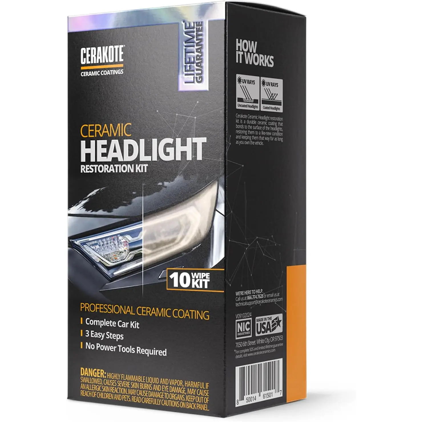Ceramic Headlight Restoration Kit – Guaranteed to Last as Long as You Own Your Vehicle – Brings Headlights Back to like New Condition - No Power Tools Required - 10 Wipe Kit CERAKOTE