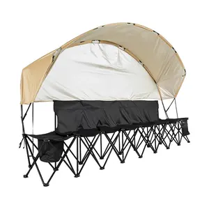 fathersdaygift  VEVOR Portable Folding Bench, 6 Seat Soccer Bench with Storage Pockets Cup Holders Carrying Bag, Lightweight Sideline Seating with Sunshade for Football, Baseball, Camping, Outdoor Events, Black