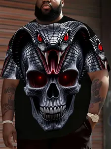 Men's T-Shirt with 3D Snake and Skull Design, Print, Eyes, Bold Statement Tee, Casual Street Style, Streetwear, Plus Size, Short Sleeve, All Seasons, Menswear