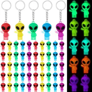 Equsion 50 Pcs Alien Party Favors Alien Keychains Glow in The Dark Space Keychain Mini Aliens Figures Little Bulk Gift Prizes Goodie Bag Piñata Halloween Stuffers for Music Festival Easter (Colorful)