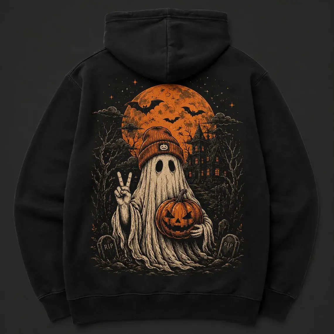 Halloween Ghost Hoodie, Custom Halloween Hoodie, Personalized Spooky Hoodie, Pumpkin Ghost Sweatshirt, Autumn Gift, Unisex Pullover