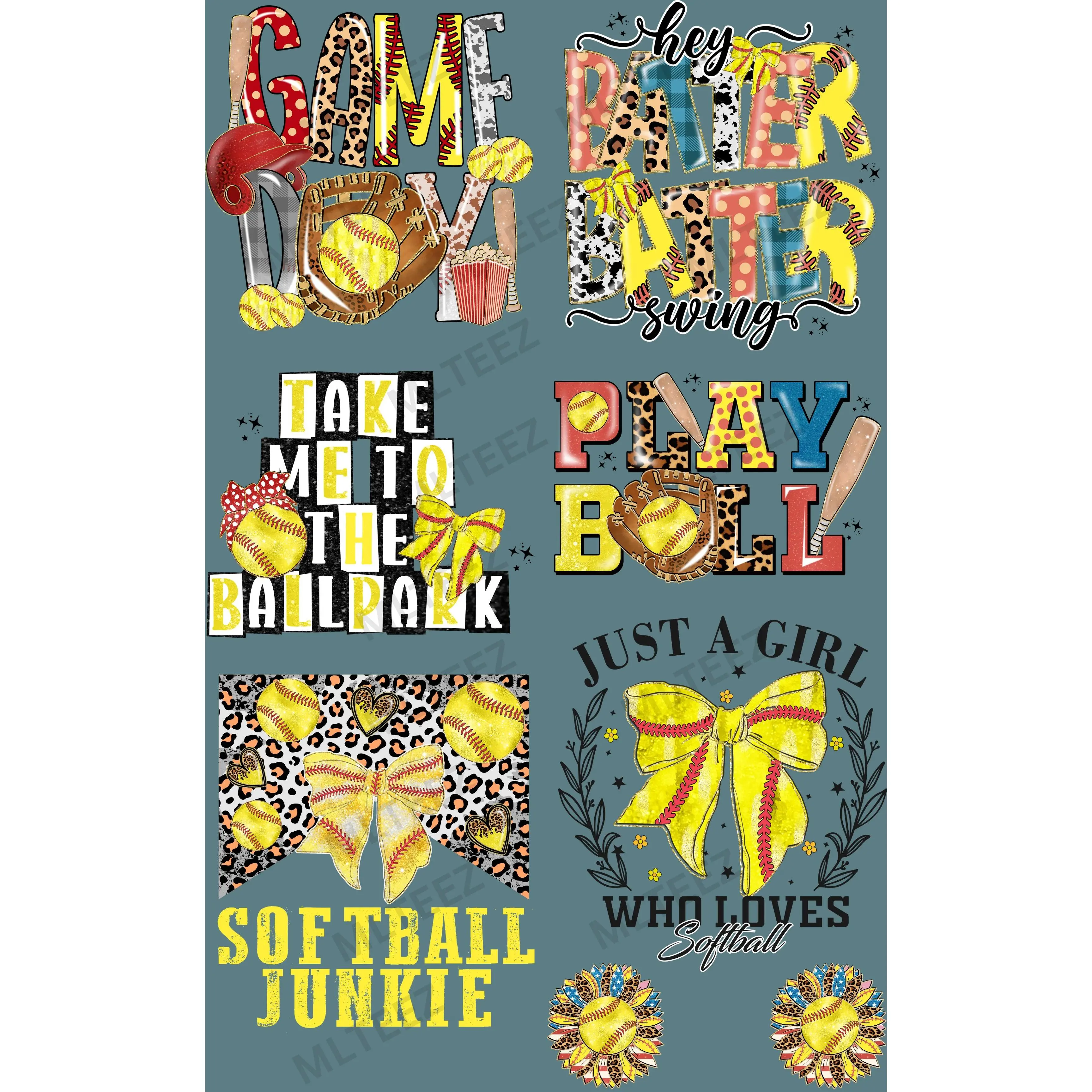 SOFTBALL GAME DAY (1) PREMADE GANGSHEET - 22X36 DTF TRANSFERS - DIRECT TO FILM