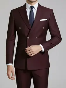 Men's Slim-Fit 2pcs Wedding & Business Suit Set - Notable Solid Color Jacket & Trousers, Collar Dress Pants, Groomsmen Attire, Formal Party or Corporate Events, Tailored for Weddings, High-Quality Matching Suit Set, Formal Wear
