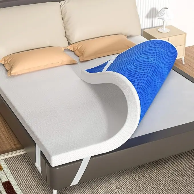 3-in Queen Size Gel Memory Foam Egg Crate Mattress Topper, Cooling Cover, Cooling Pad, Mesh Bottom, Back Pain Aid, Pressure Relief Supportive Bedding Topper