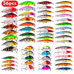 56Pcs Top Water Baits for Bass Fishing Lures Kit Tackle Bait Crankbait Swimbaits Jerkbaits Minnow Hard Baits Trout Pike Musky Walleye Perch Treble Hook Freshwater Saltwater