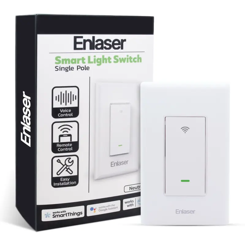 Enlaser Smart Light Switch Single Pole with Voice/Remote Control, Easy Installation, Compatible with Alexa and Google Assistant, Neutral Wire Required