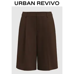 URBAN REVIVO ULU650005 Lady's Minimalist Elegant Casual Women's Bottoms - Comfortable Washed Shorts for 2025 Everyday Essential Versatile OOTD Inspo