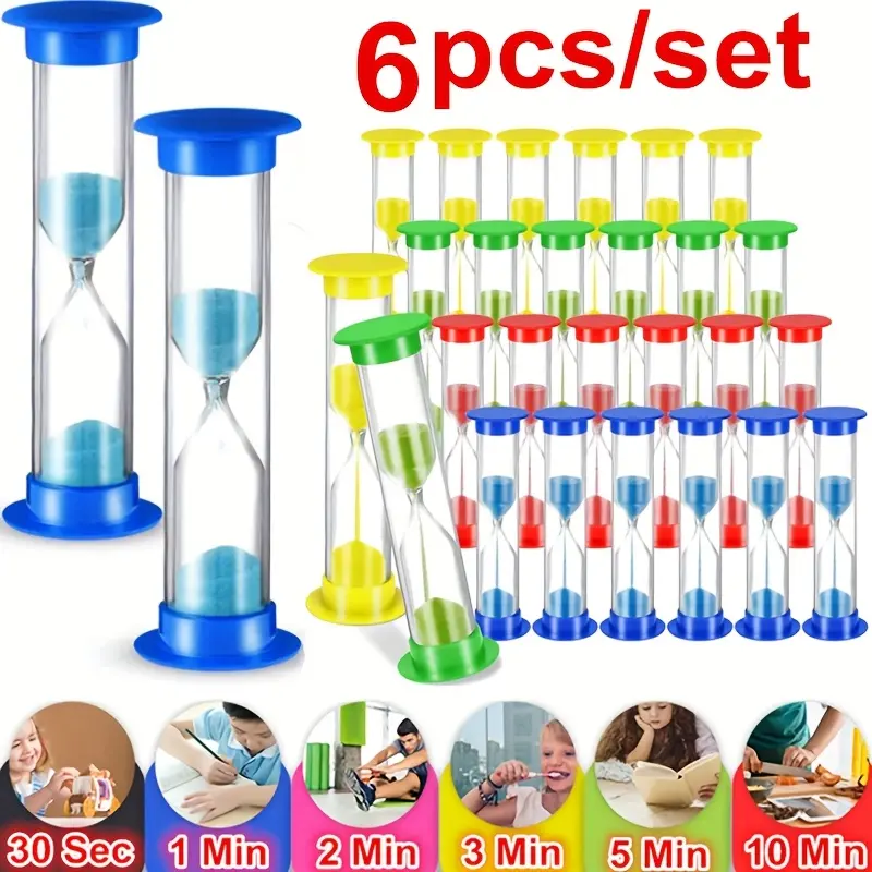 6 Color Glass Sand Timer Set, Hourglass Timer, 30 Seconds to 10 Minutes Creative Countdown Timer, Home Decorative Accessory, Ideal for Time Management & Organization