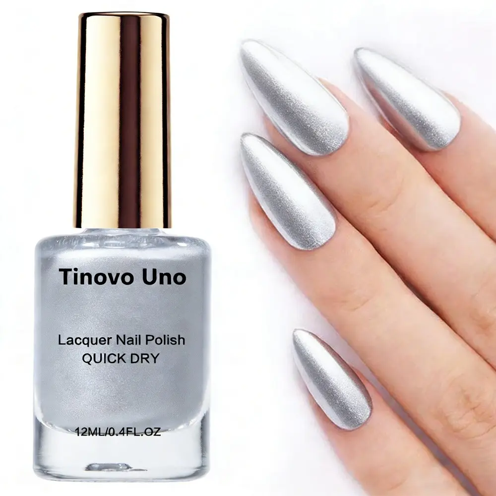 Mirror Effect Metallic Silvery Fingernail Polish, Manicure, Nail Care, No-Bake Natural Quick-Drying Formula, Chrome Bright Glossy Finish, Long-Lasting Convenient Nail Art Product, DIY, Cosmetic, Nail Supplies, Liquid Chrome